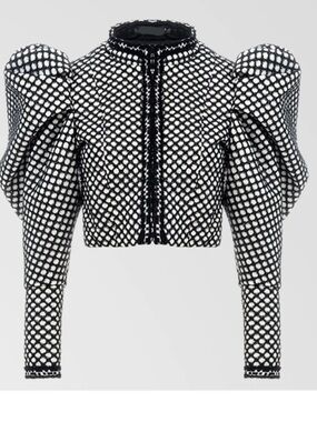 Black and White Puff Sleeve Cropped Jacket